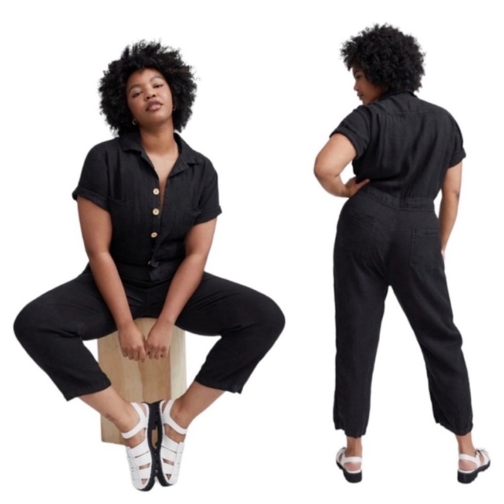 MATE the Label Black 100% Linen Short Sleeve Utility Jumpsuit XS